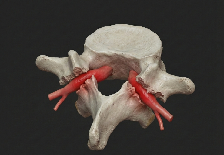 Illustration of L5 vertebra with pars defects